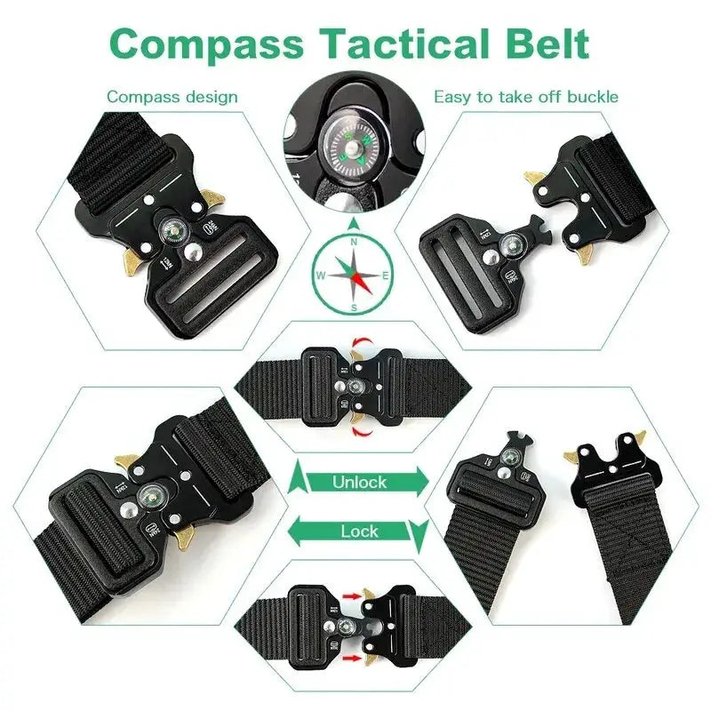 Unisex Outdoor Compass Belt With Integrated Compass Durable Canvas Nylon Belt For Sports Casual And Tactical Use