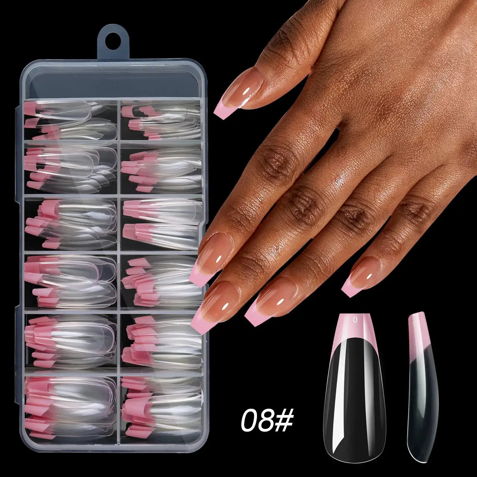 Armor Acrylic French False Nails 120 Piece Box Removable Mixed Size Press On Nails For Medium Length Square Full Cover