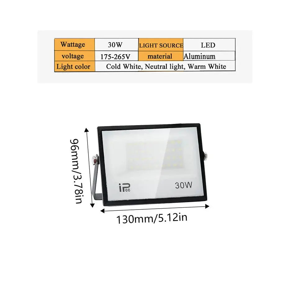 Simples Market LED floodlight, black aluminum outdoor street lamp for garden, 30W IP65 waterproof.