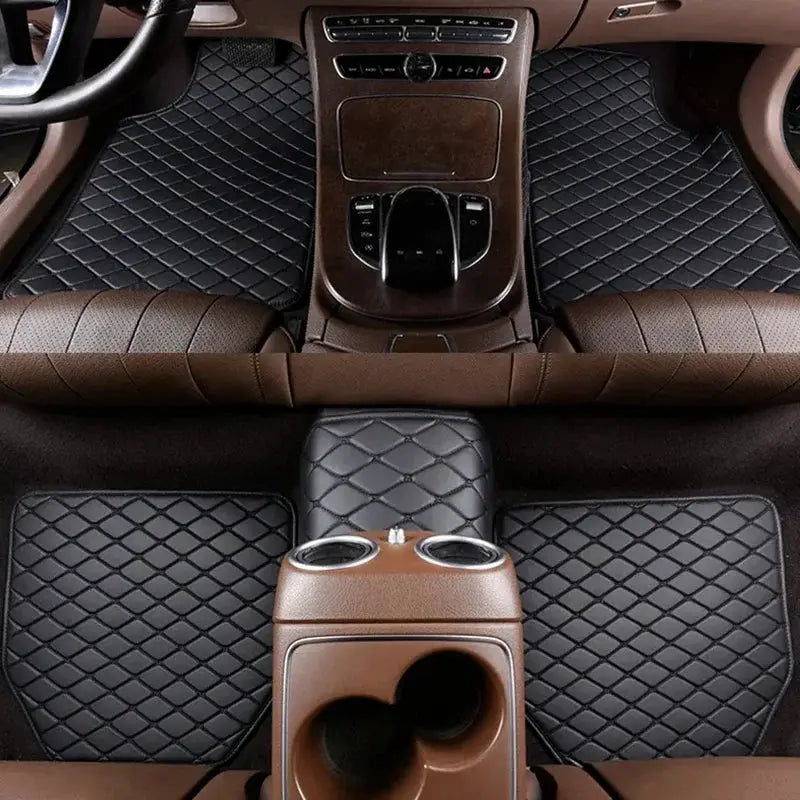 Car floor mats 5-piece universal PU leather waterproof set with diamond-quilted black interior protection