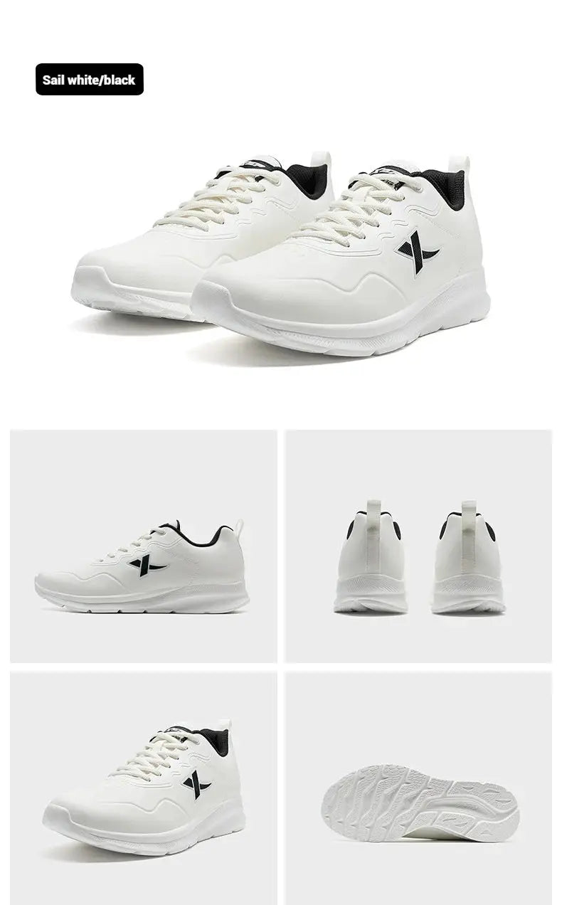 Xtep men's white leather waterproof running shoes pair with cushioned sole