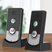 Simples Market 2 Way Voice Intercom System; two black waterproof wireless doorbell units with TALK button
