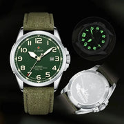 Seagull military men’s automatic watch with green dial, luminous numerals, leather strap Simples Market