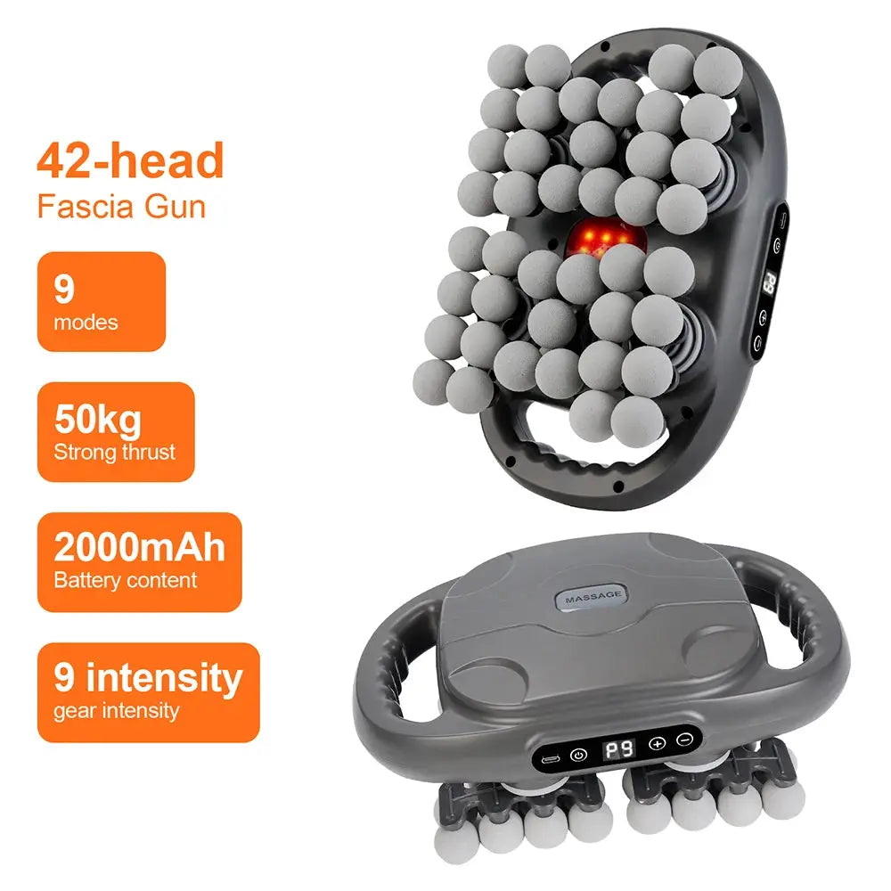 42-head fascia gun massager by Simples Market, grey device with 42 massage nodes; two units shown.