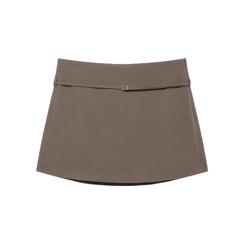 Women's belted skort in taupe, solid color with side zipper for casual, stylish wear
