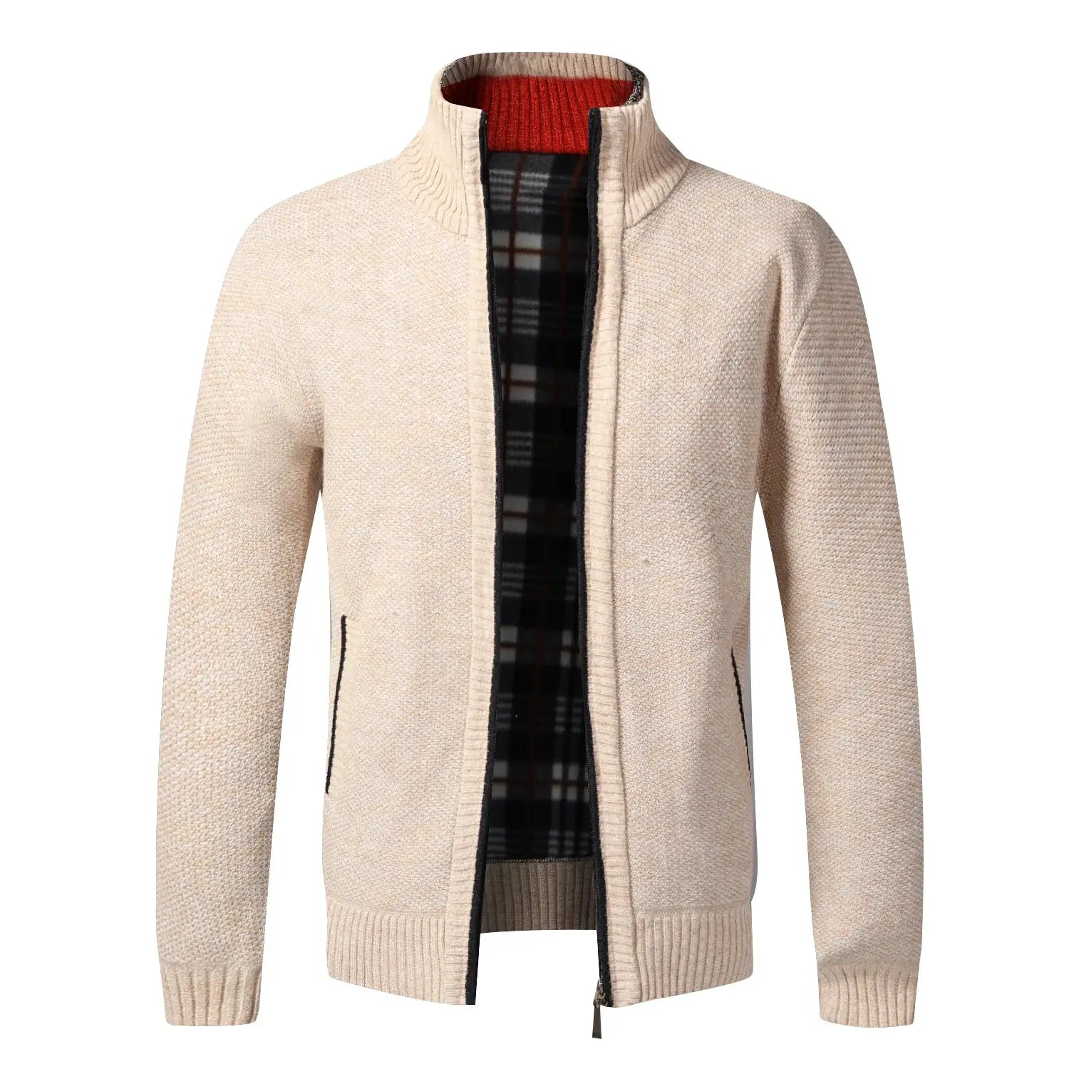 Autumn Winter Warm Cardigan For Men Fleece Full Zip Jacket Slim Fit Luxury Knitted Sweater Coat American Jersey