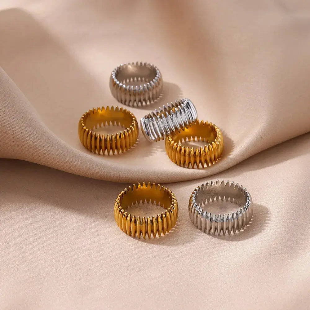 Stainless Steel Geometric Stripe Rings For Women Gold Plated Punk Finger Rings Party Jewelry Gift