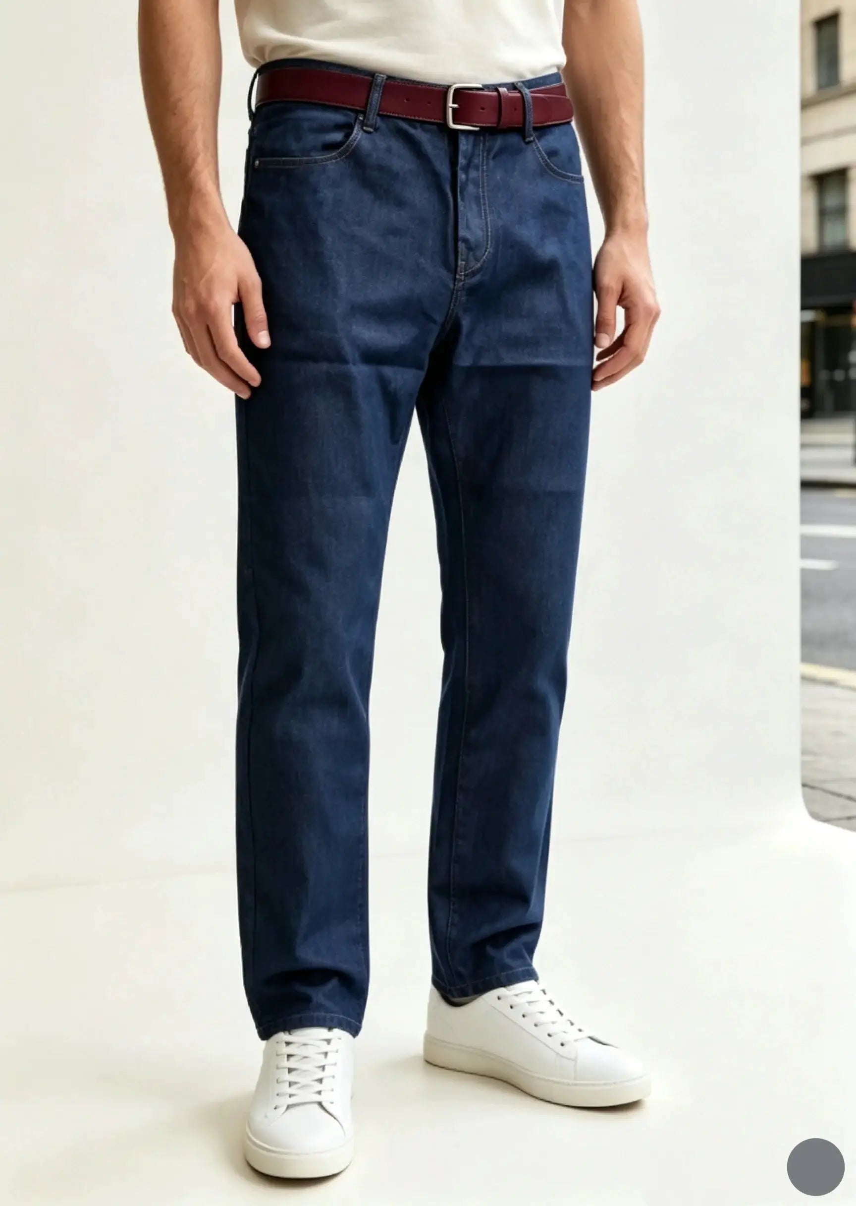 Simples Market men's dark blue denim jeans, straight-leg fit