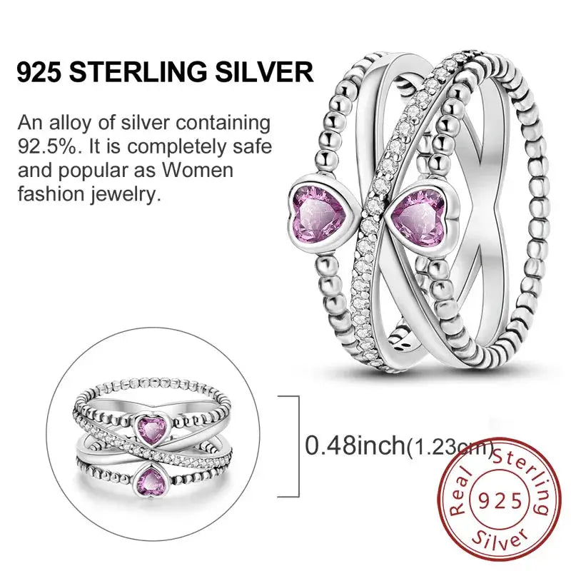 925 Sterling Silver Rings Bow Heart Star Sun Moon Zircon For Women Jewelry Birthday Anniversary Gifts