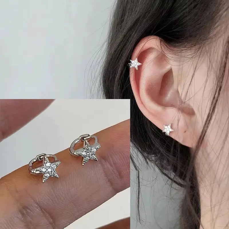 925 Sterling Silver Star Hoop Earrings For Women And Girls Trendy Original Hip Hop Style Jewelry Gift