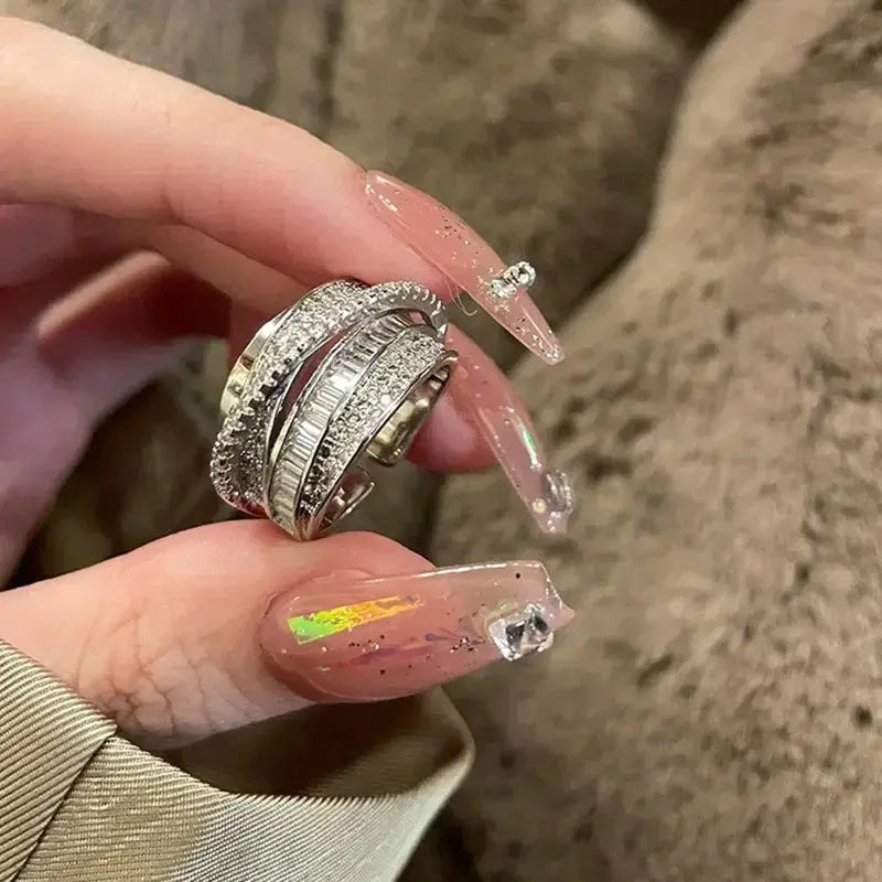 Unisex Irregular Pleated Ring Open Adjustable Wide Band Y2K Fashion Punk Jewelry
