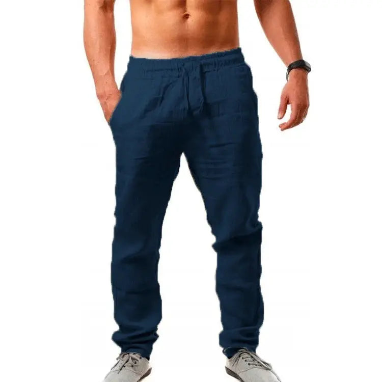 Men's navy casual sweatpants with drawstring, oversized fit