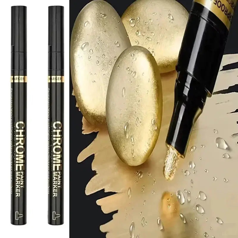Simples Market chrome pen marker set (2 pcs) with 2 mm nib, gold metallic paint on rock/ceramic/glass