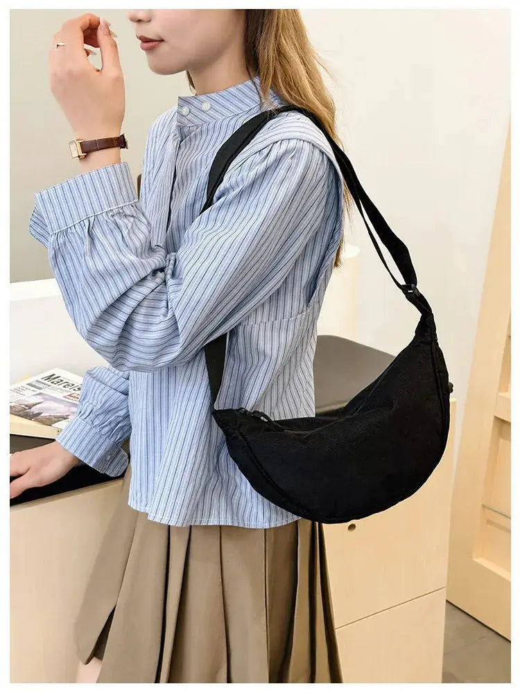 Corduroy black hobo shoulder bag crossbody for daily use