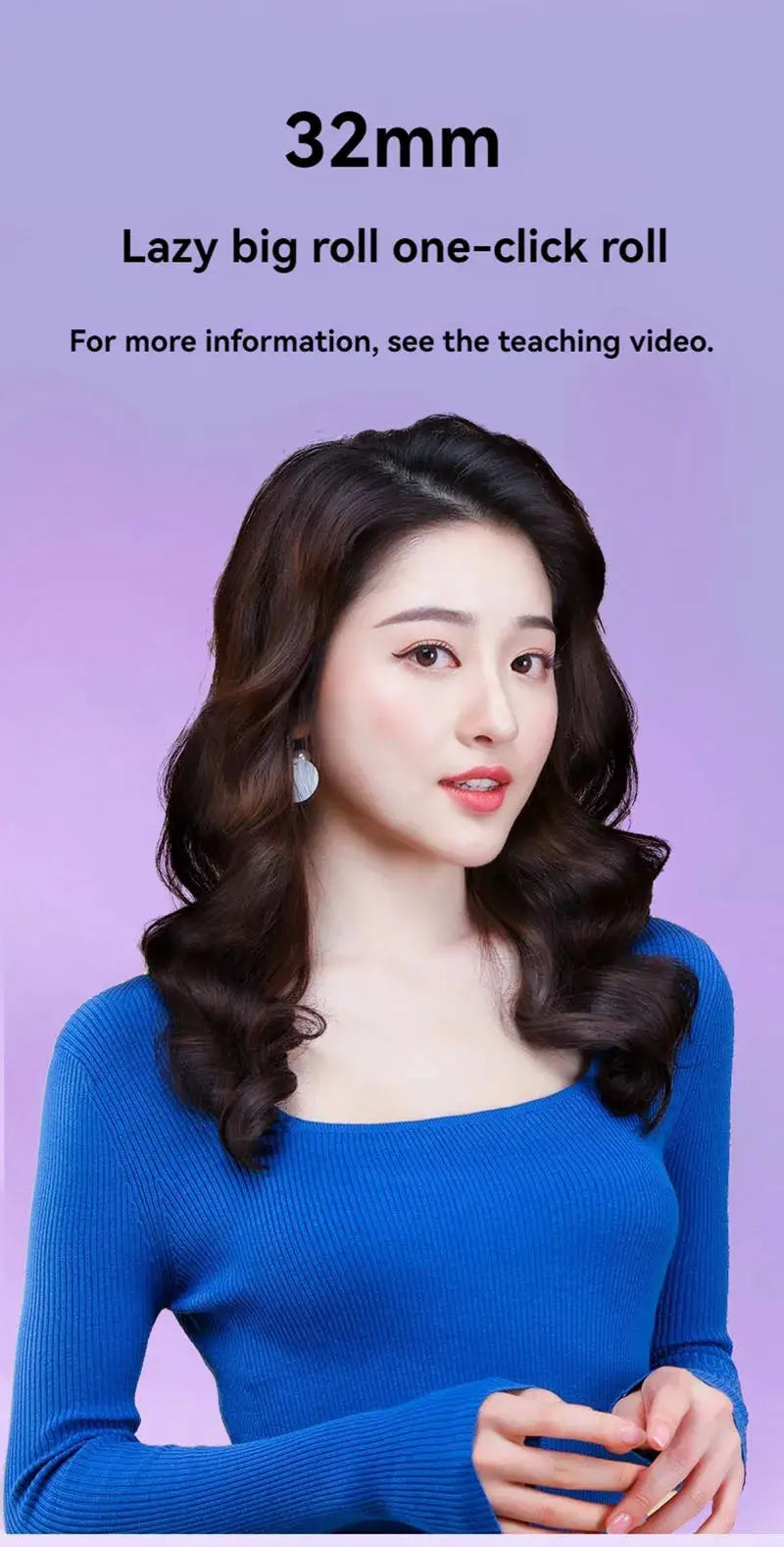 Simples Market New Anion Automatic Hair Curler 32mm barrel, portable electric curler, model with voluminous curls.