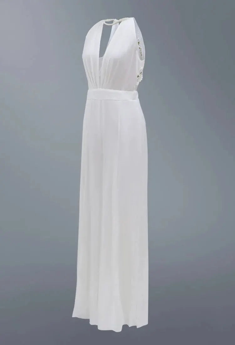 Jumpsuit by Simples Market, white halter-neck backless design with wide-leg pants