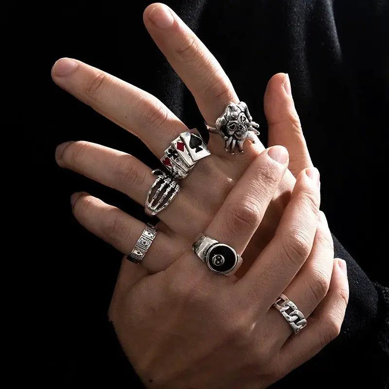 Punk Gothic Skeleton Ring Set Unisex Jewelry Grunge Butterfly Frog Motifs Hip Hop Street Style Ring Gift 2024