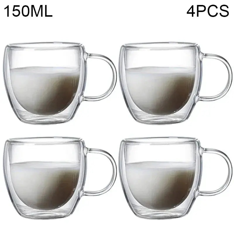 Double Wall Glass Kung Fu Tea Cup Set 80ml 150ml High Borosilicate Transparent Drinkware For Tea Coffee Milk Water