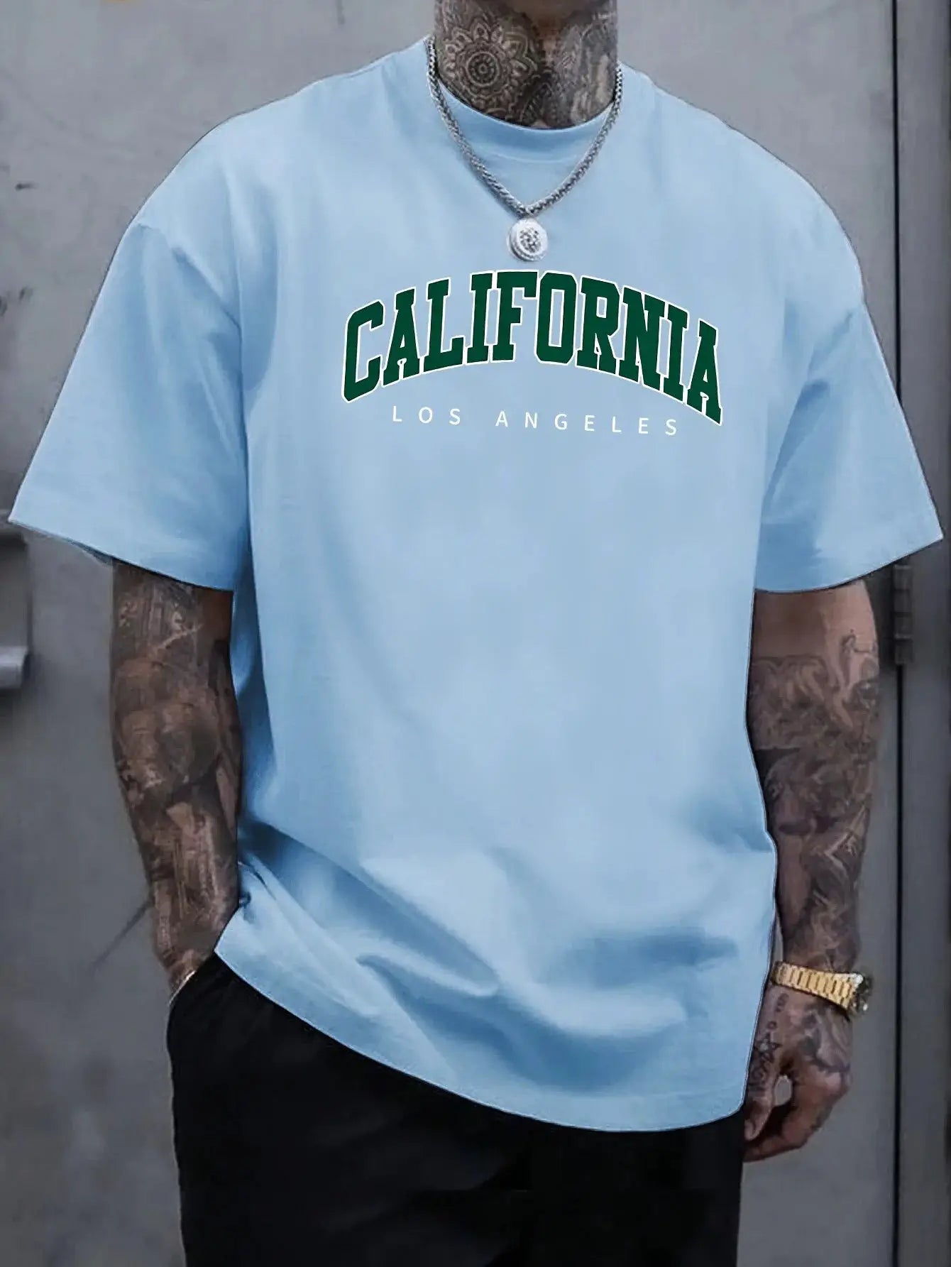 Summer Men's 100 Percent Cotton Casual T Shirt Loose Fit Short Sleeve Round Neck California Letter Print
