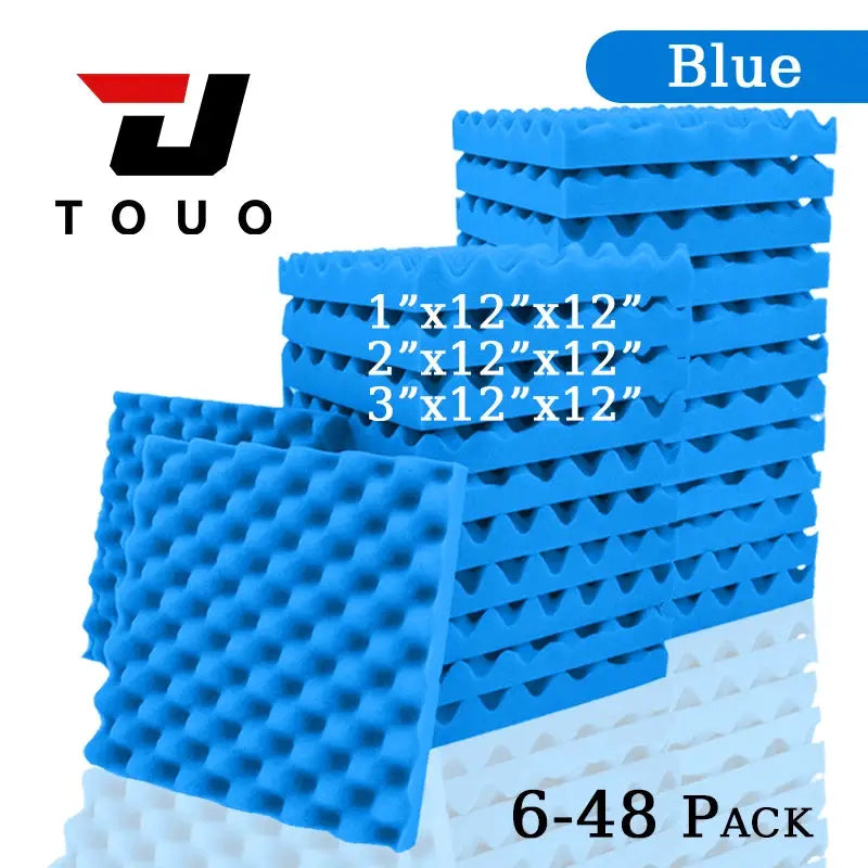 TOUO blue egg-crate acoustic foam panels, 6–48 pack, high-density sound insulation for walls and ceilings