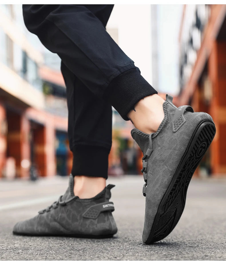 Men's gray driving moccasin loafers with textured sole; casual non-slip shoes, two shoes shown