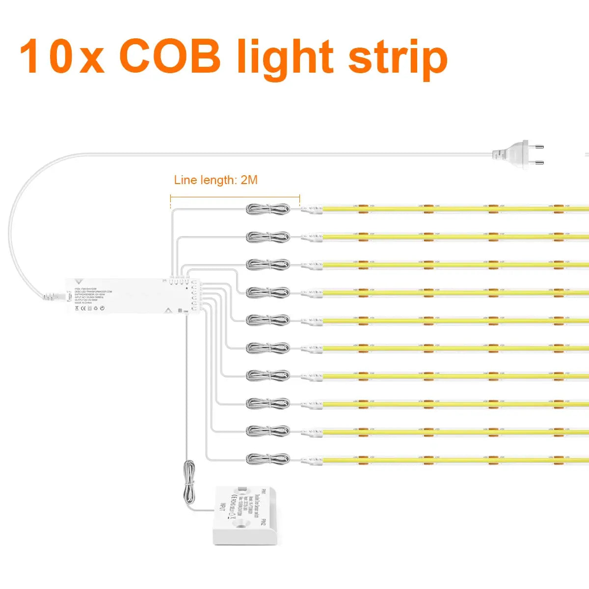 Simples Market 10x COB LED strip light kit with 12V controller for warm-white under-cabinet/wardrobe lighting