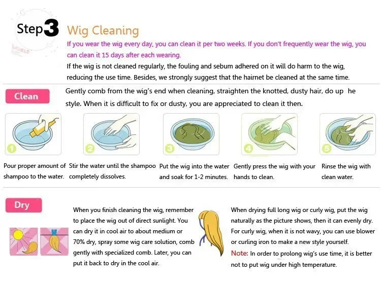 Anime Kochou Kanae wig by Simples Market: long black synthetic cosplay wig; wig cleaning tips infographic