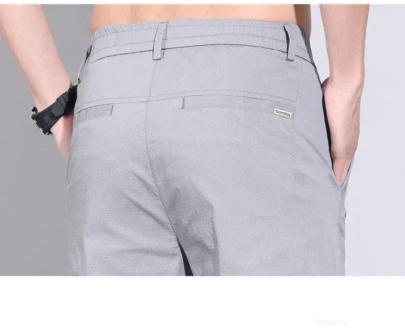 Simples Market men's ultra-thin elastic casual pants in light gray with back pocket