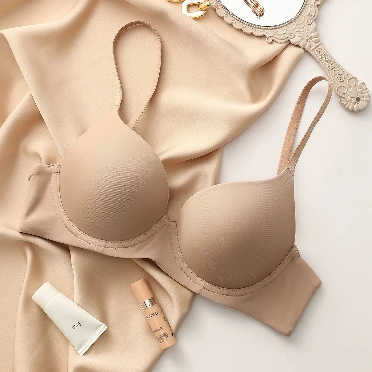 Plus size seamless push-up bra in nude beige cotton fabric