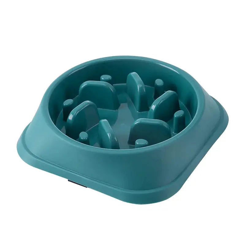 Simples Market teal plastic slow-feeder pet bowl with raised internal barriers to slow eating