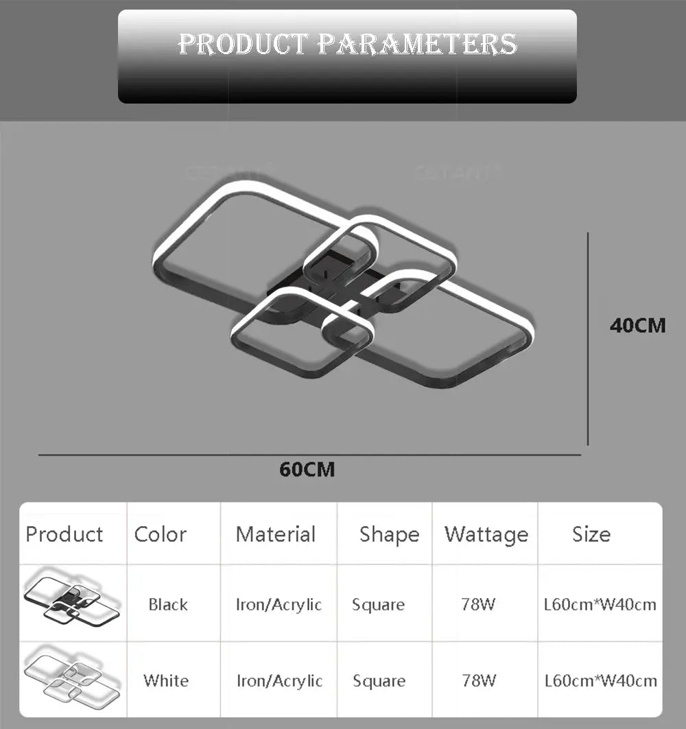Simples Market modern LED ceiling light with 4 square heads in black and white, ceiling fixture.