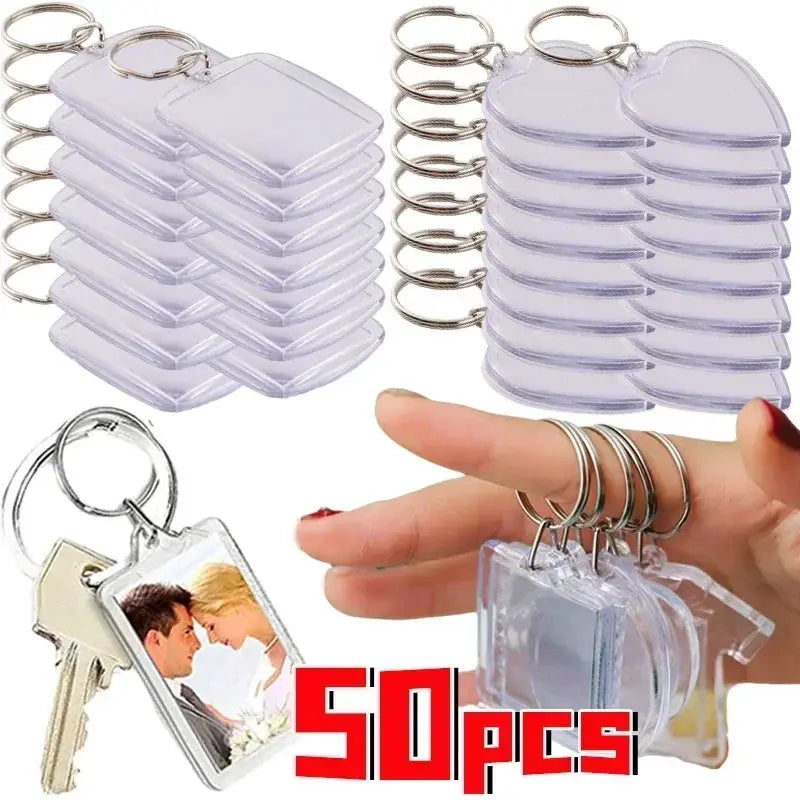 Transparent Rectangle Acrylic Photo Frame Keychain with Blank Insert for Photos DIY Split Ring Key Ring 2035