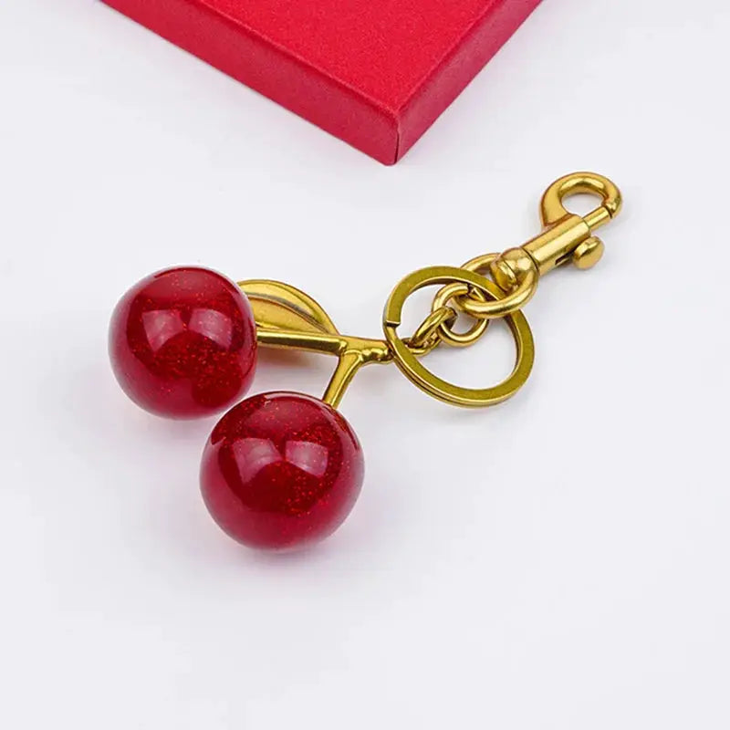 Crystal Cherry Charm Bag Pendant Keychain Lightweight High Grade Metal Accessory For Women