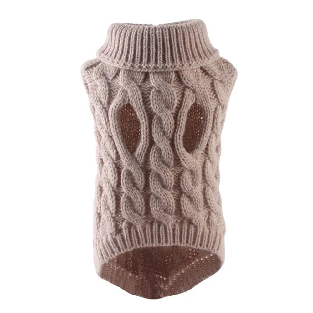Small Dog Knit Sweater Autumn Winter Solid Color Fried Dough Twists Pattern Warm Cozy Pet Clothing