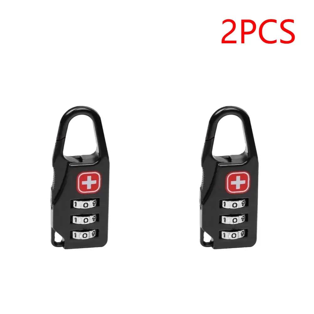 Mini black combination padlock set, 2 pieces, 3-dial code for suitcases, drawers and cabinets