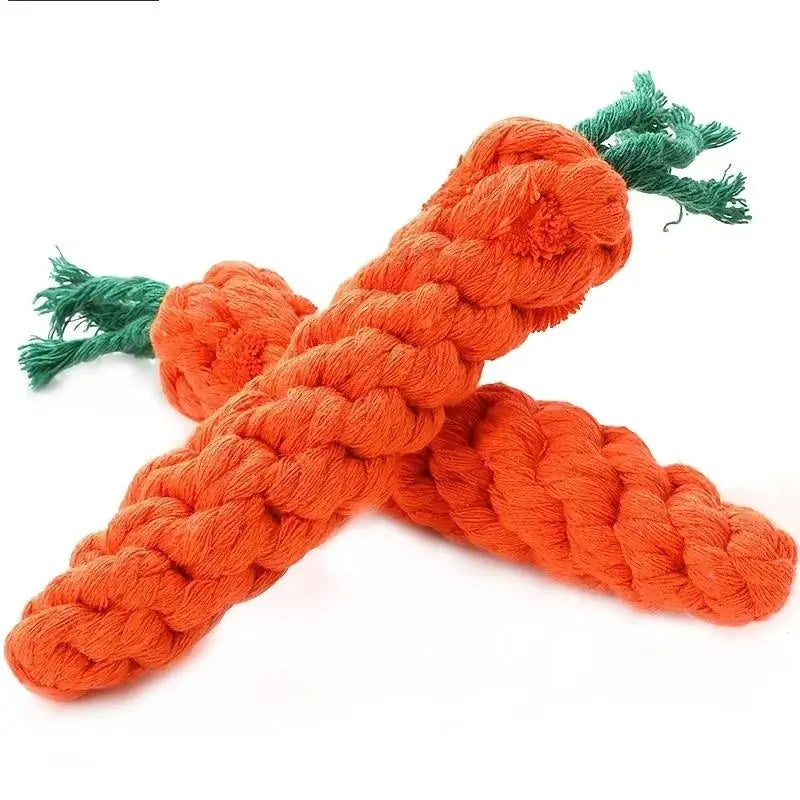 Carrot-shaped pet knot toy for dogs and cats, orange cotton rope with green ends, 1pc Simples Market