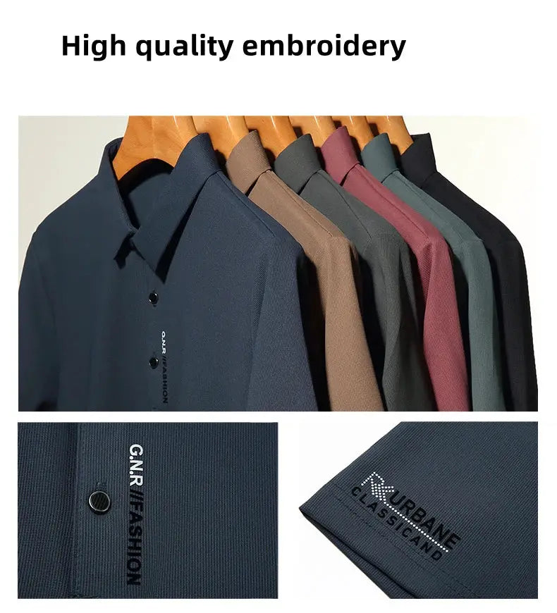 Simples Market men's ice silk polo shirts; eight colors on hangers with subtle embroidery.