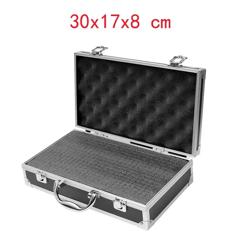Simples Market shockproof aluminum tool organizer case with foam-padded lid and grid foam base