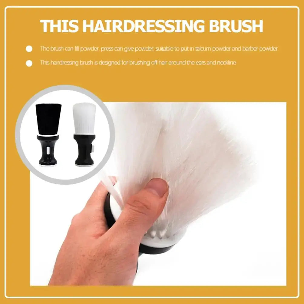 Hair cutting neck duster brush with soft white bristles and black ergonomic handle