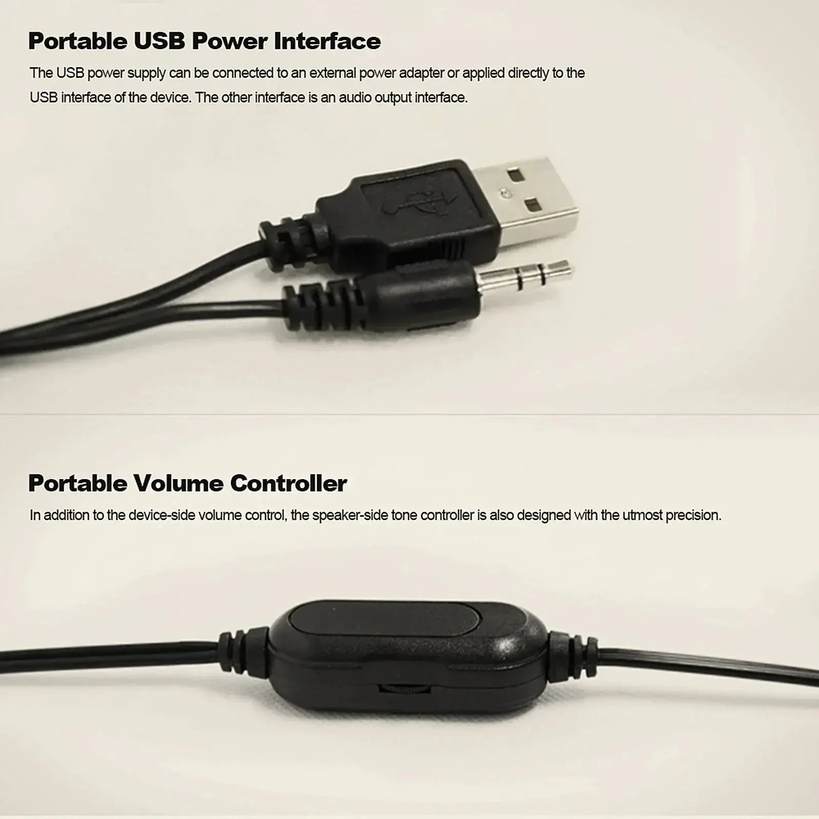 XIKCU USB PC speaker system with 3.5mm audio jack and inline volume controller, black