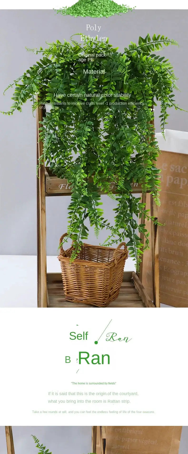 Simples Market 90cm artificial hanging ivy plant with green plastic leaves in a woven basket planter