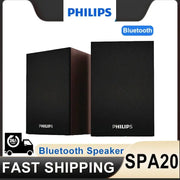 Two Philips SPA20 Bluetooth bookshelf speakers, black