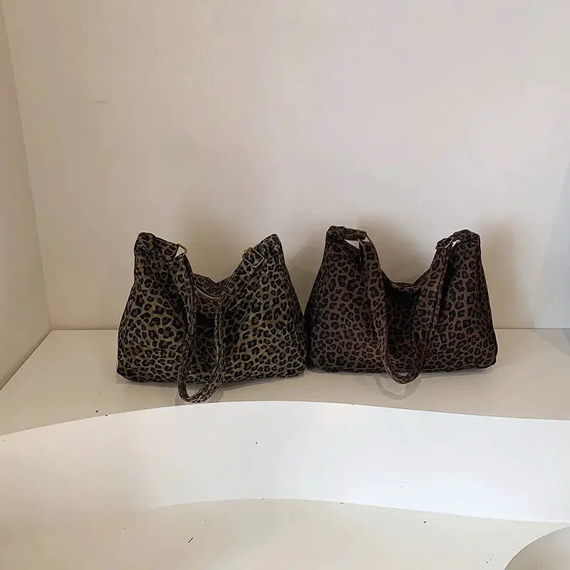 Simples Market leopard print women's soft textile shoulder bags, large-capacity crossbody (2-pack)
