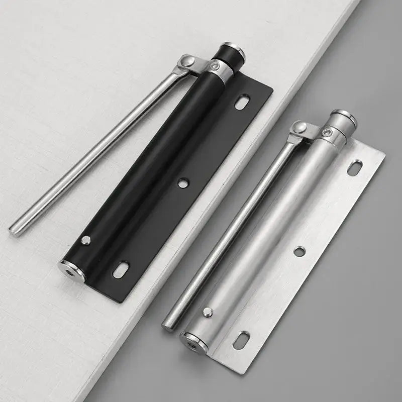 2pcs automatic door closers for residential use, black and stainless steel finishes with mounting plates and arms