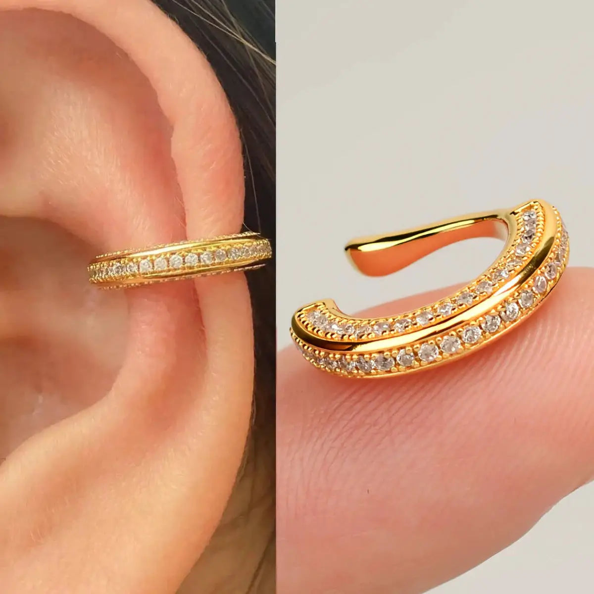 Simples Market gold-tone zircon clip-on ear cuff with pavé diamonds; fake cartilage earring for women