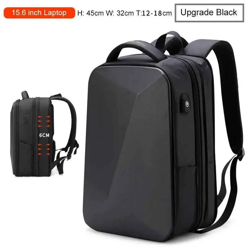 Fenruien laptop backpack, black anti-theft waterproof with USB charging, fits 15.6-inch laptops