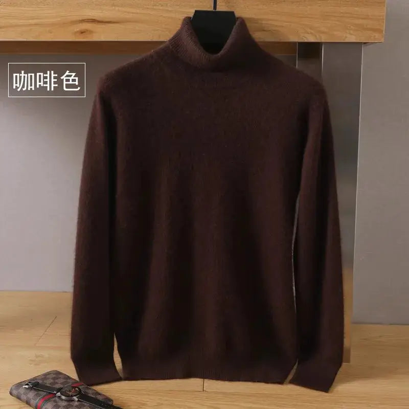 Men's mink velvet cashmere sweater by Simples Market, coffee brown, long-sleeve pullover