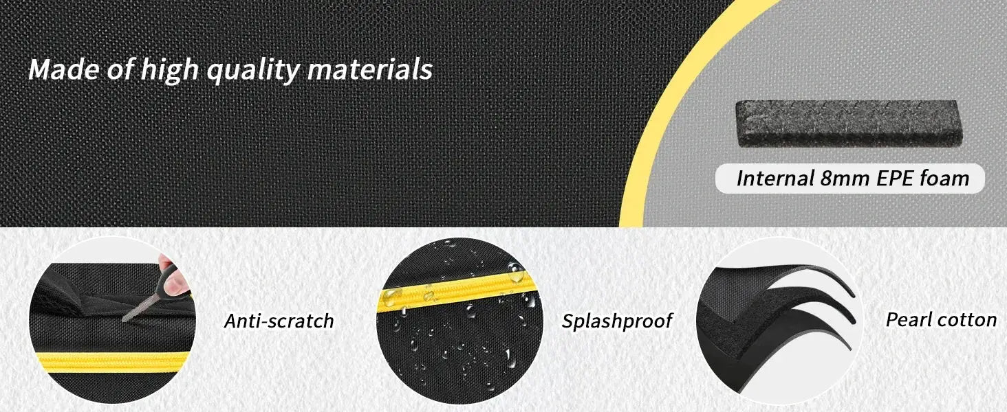 Storage bag for DEWALT 20V MAX DCS438B; black bag with yellow zipper, splashproof exterior, pearl cotton interior.