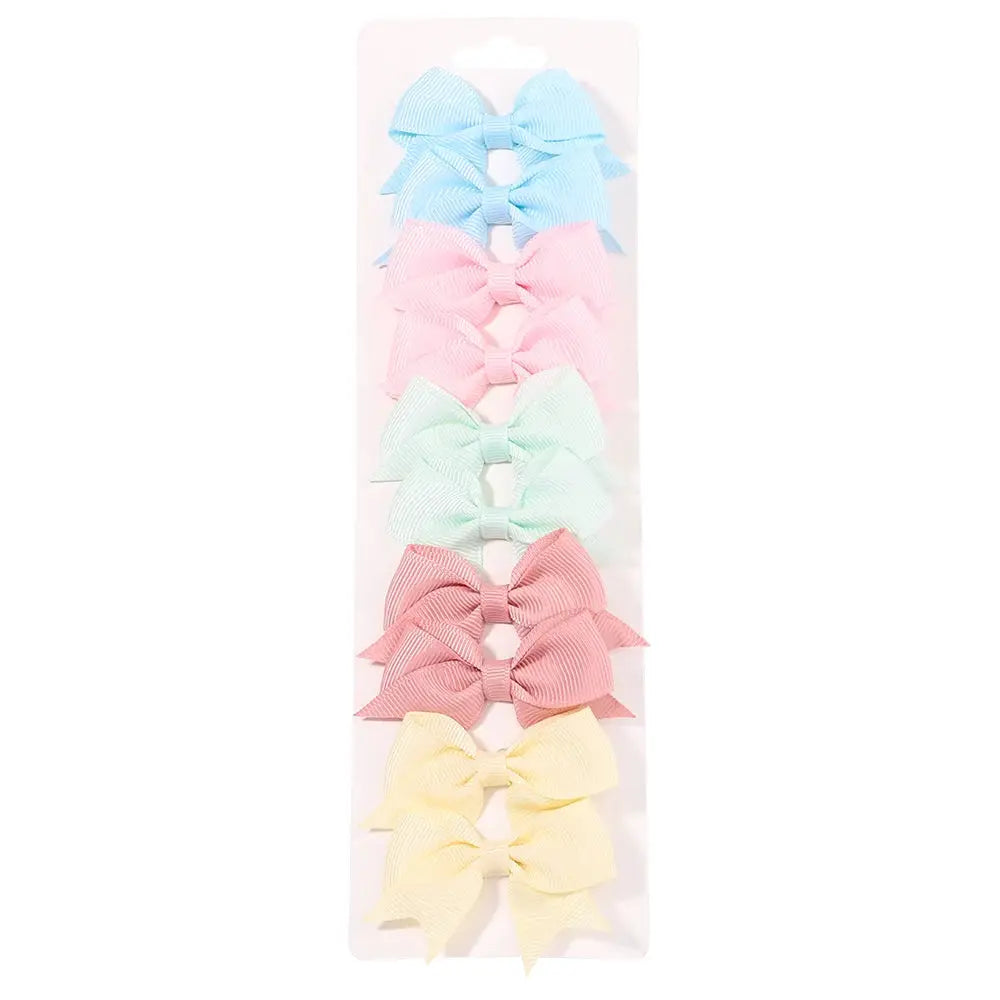 10Pcs Solid Color Kids Bows Hair Clips Set Handmade Ribbon Bowknot Hairpins For Baby Girls New Year Accessories