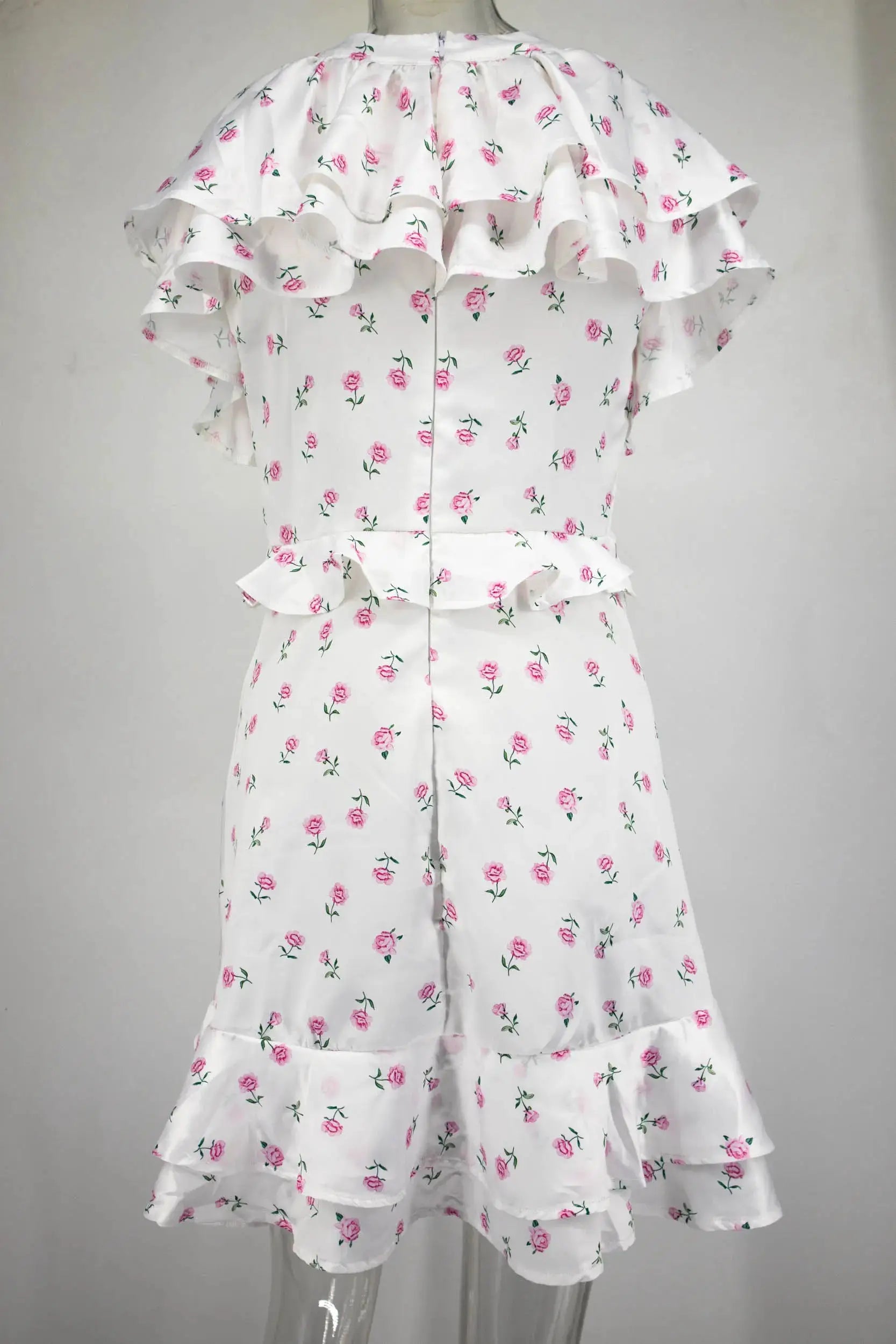 Women's 2026 Spring Summer Ruffled Floral Short Skirt Dress V Neck
